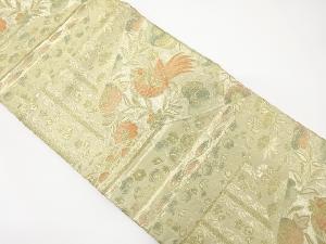 アンティーク　切りばめ風　縞に花鳥模様織り出し袋帯（着用可）